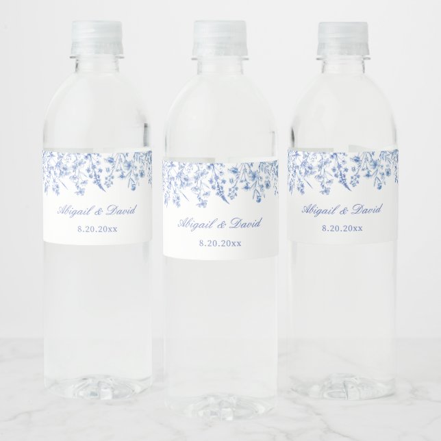 Rótulo De Garrafa De Vinho Casamento de Flores Silvestres Azuis (Garrafas)