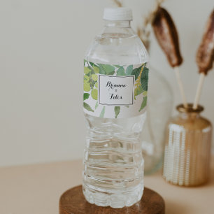 Rótulo De Garrafa De Vinho Casamento de Folhagem Botânica Greenery Calliogra