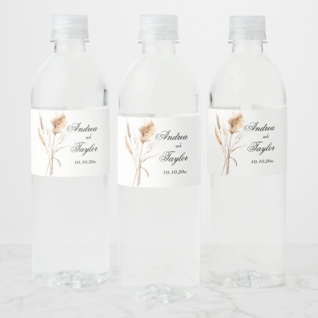 Rótulo De Garrafa De Vinho Casamento de Grass de Pampas Elegante (Garrafas)