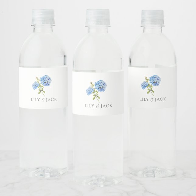 Rótulo De Garrafa De Vinho Casamento de Hortênsia Azul Chic (Garrafas)