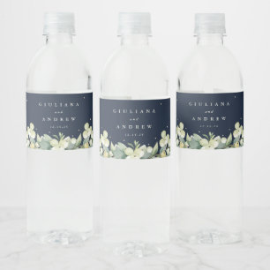 Rótulo De Garrafa De Vinho Casamento de Inverno em Azul Escuro Snowberry+Euca