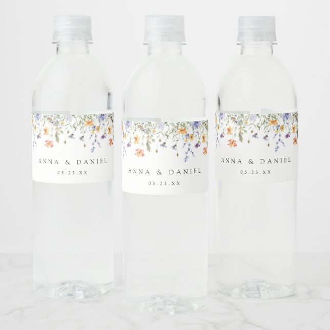 Rótulo De Garrafa De Vinho Casamento de Jardim de Flores Silvestres de Verão (Garrafas)