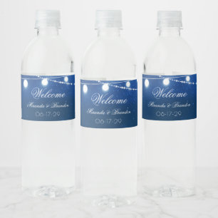 Rótulo De Garrafa De Vinho Casamento de luzes de cordas de noite azul e prata