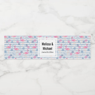 Rótulo De Garrafa De Vinho Casamento de Padrão de Flamingo e Abacaxi Whimsic