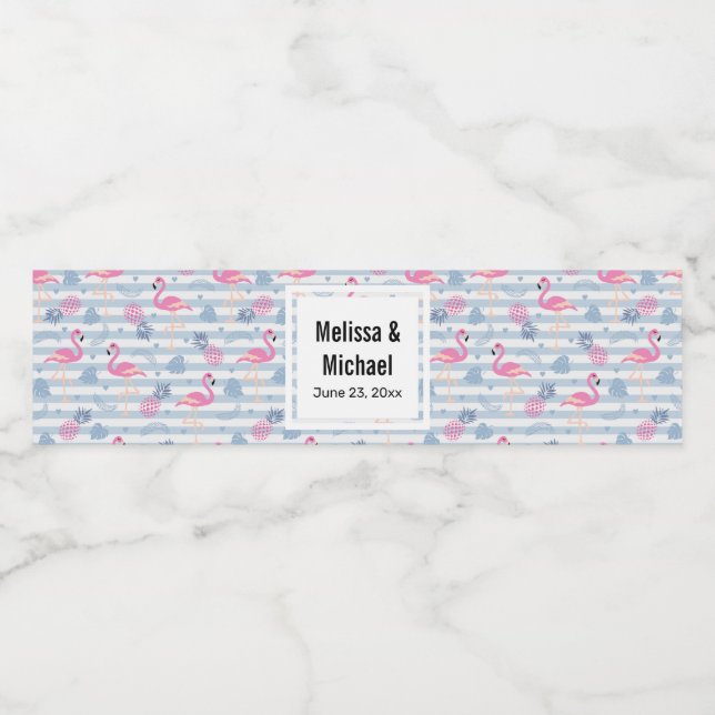 Rótulo De Garrafa De Vinho Casamento de Padrão de Flamingo e Abacaxi Whimsica (Rótulo Único)