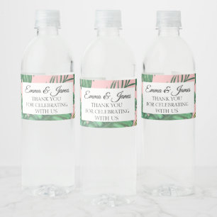 Rótulo De Garrafa De Vinho Casamento de Praia Tropical Rosa Verde Muito Obrig