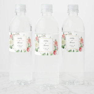 Rótulo De Garrafa De Vinho Casamento de Rosa Floral de Água do Creme Moderno
