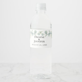 Rótulo De Garrafa De Vinho Casamento de Verão com Verde Folhagem de Eucalipto