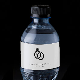 Rótulo De Garrafa De Vinho Casamento do Monograma do Anel de Diamante Branco 