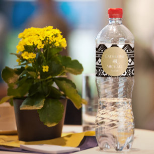 Rótulo De Garrafa De Vinho Casamento Dourado do Padrão de Boho Moderno