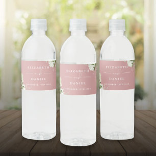 Rótulo De Garrafa De Vinho Casamento Elegante Floral Verde Rosa Empoeirado