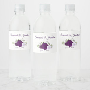 Rótulo De Garrafa De Vinho Casamento Elegante Roxo-Lavanda Rústico