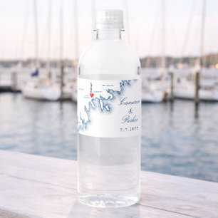 Rótulo De Garrafa De Vinho Casamento em New Bedford MA Elegante Mapa Azul Mar