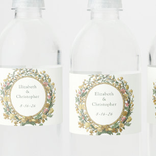 Rótulo De Garrafa De Vinho Casamento Floral Amarelo Elegante Vintage