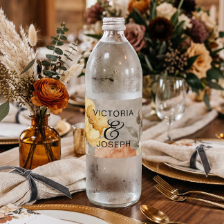 Rótulo De Garrafa De Vinho Casamento Floral Boho de Terracota em Aquarela no