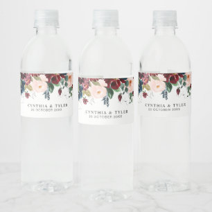 Rótulo De Garrafa De Vinho casamento floral com burgundy e blush