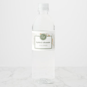 Rótulo De Garrafa De Vinho Casamento Floral com Moldura de Ouro Elegante e Fo