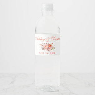 Rótulo De Garrafa De Vinho Casamento floral coral da aguarela
