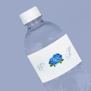 Rótulo De Garrafa De Vinho Casamento Floral de Hortênsia Azul