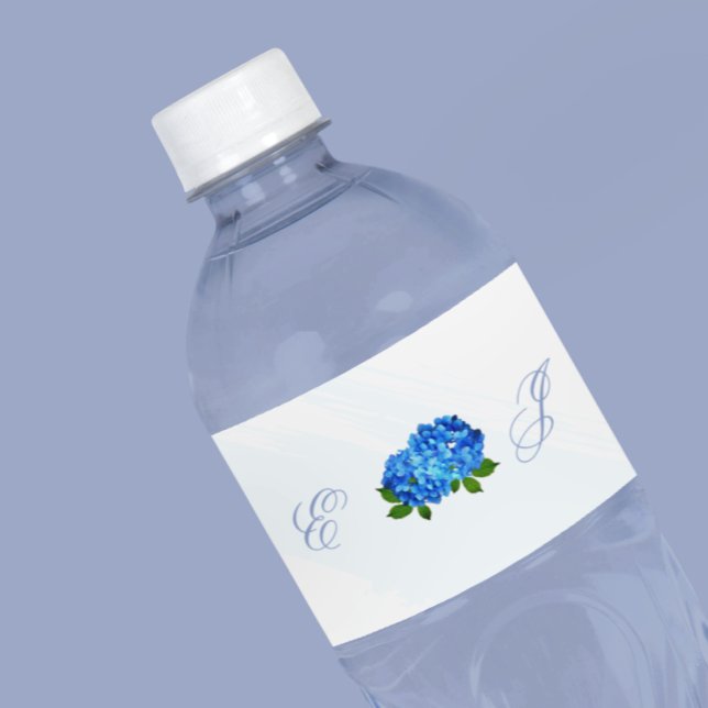 Rótulo De Garrafa De Vinho Casamento Floral de Hortênsia Azul (Criador carregado)