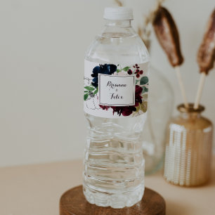 Rótulo De Garrafa De Vinho Casamento Floral de Queda Ilustrada com Aquarela