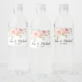 Rótulo De Garrafa De Vinho Casamento Floral de Rosas Rosa Escamosas