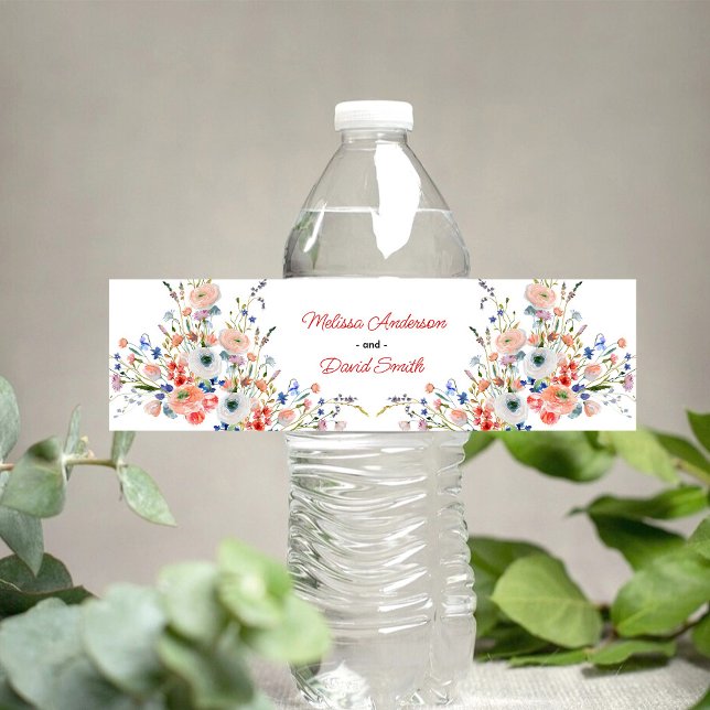 Rótulo De Garrafa De Vinho Casamento Floral Elegante (Criador carregado)