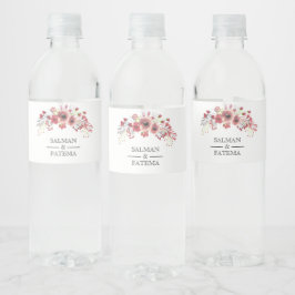 Rótulo De Garrafa De Vinho Casamento Floral Rosa Acastanhado