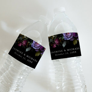 Rótulo De Garrafa De Vinho Casamento Floral Roxo Gótico Temperamental