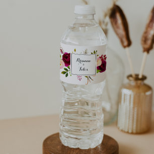 Rótulo De Garrafa De Vinho Casamento Floral Russo Blush Burgundy