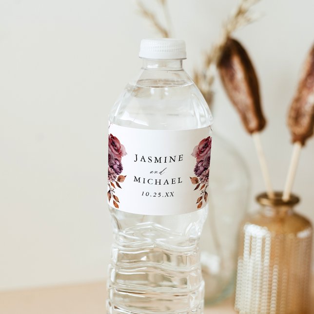 Rótulo De Garrafa De Vinho Casamento Floral Rustic Autumn Marsala (Criador carregado)
