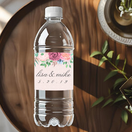 Rótulo De Garrafa De Vinho Casamento Floral Rústico Rosa