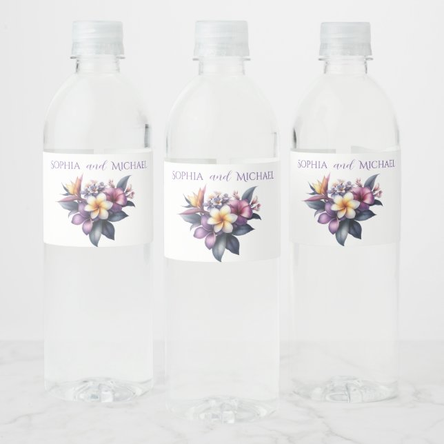 Rótulo De Garrafa De Vinho Casamento Floral Tropical (Garrafas)