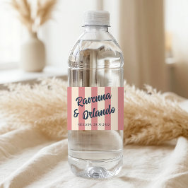 Rótulo De Garrafa De Vinho Casamento Listras Rosa Bege Azul Marinho Retro