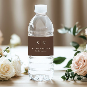 Rótulo De Garrafa De Vinho Casamento Marrom Minimalista e Chic   Monograma