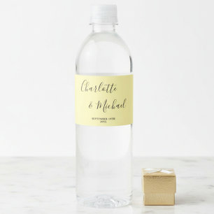 Rótulo De Garrafa De Vinho Casamento Minimalista com Letra Elegante Amarela P