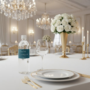 Rótulo De Garrafa De Vinho Casamento Minimalista com Letra Elegante Azul Escu