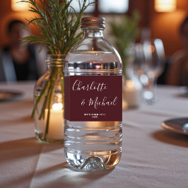 Rótulo De Garrafa De Vinho Casamento Minimalista com Letra Elegante Burgundy