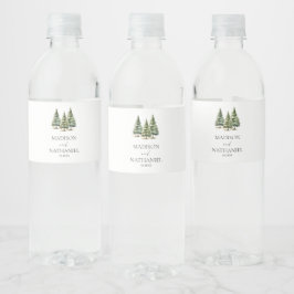 Rótulo De Garrafa De Vinho Casamento Minimalista da Floresta de Pinheiros Nev