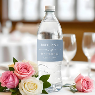 Rótulo De Garrafa De Vinho Casamento Minimalista Moderno Caligrafia Azul Poei