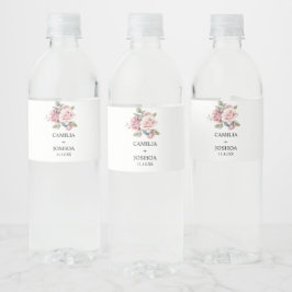 Rótulo De Garrafa De Vinho Casamento Moderno Chic Elegante Romântico Rosa Ros
