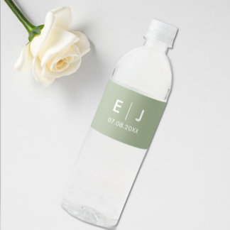 Rótulo De Garrafa De Vinho Casamento Monograma Verde Sálvia e Branco