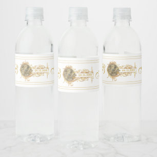Rótulo De Garrafa De Vinho Casamento Monogrammed do ouro branco do vintage