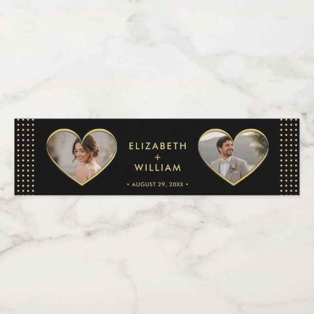 Rótulo De Garrafa De Vinho Casamento personalizado com bolinhas douradas e pr (Rótulo Único)