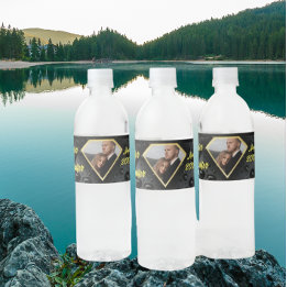 Rótulo De Garrafa De Vinho Casamento Personalizado de Diamante de Ouro Elegan