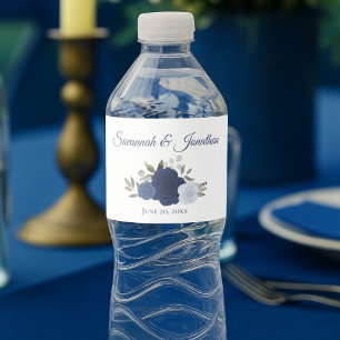 Rótulo De Garrafa De Vinho Casamento Rustic Marinho Dusty Blue & Indigo Rosas
