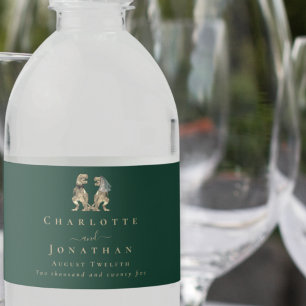 Rótulo De Garrafa De Vinho Casamento Temático de Dinossauros Verde Escuro