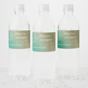 Rótulo De Garrafa De Vinho Casamento Verde Branco Floral Elegante Watercolor