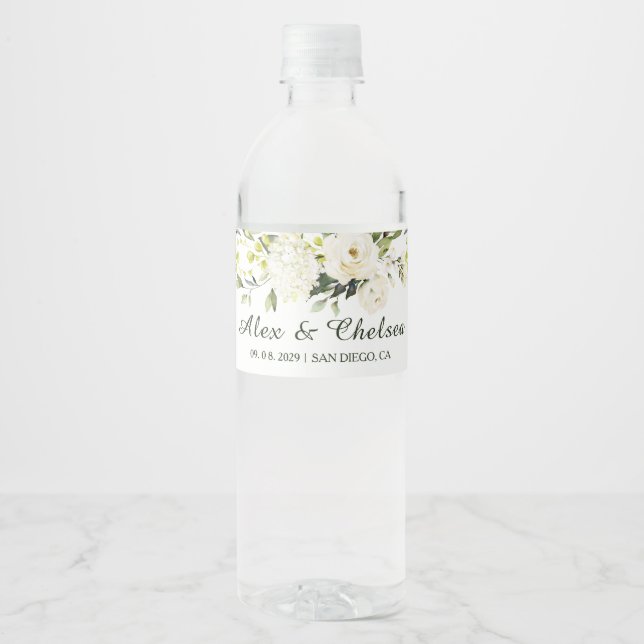 Rótulo De Garrafa De Vinho Casamento Verde de Rosas Brancas (Frente)