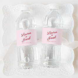 Rótulo De Garrafa De Vinho Casamento Vermelho e Rosa Mínimo Moderno